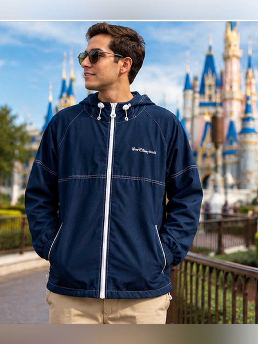 Disney Navy Hooded Windbreaker with White Trim